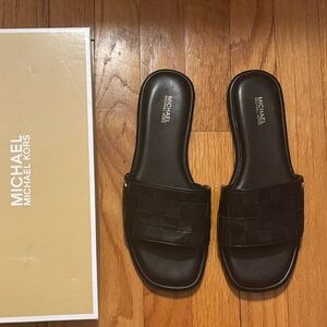 Michael Kors Black Woven Slide Sandals